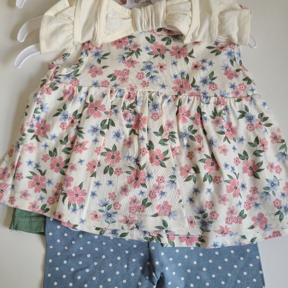 Girls 4-Piece Floral & Polka Dot Outfit Sets Tops Skort & Shorts  Size 24M - Picture 4 of 9